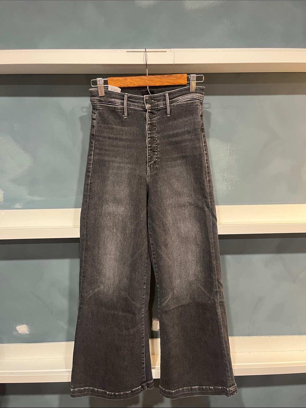 MOTHER Black Washed High-Rise Wide-Leg Jeans